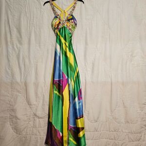 Mari Lee By Madeline Gardner Rainbow Jeweled Prom Dress Size 4 Low Back